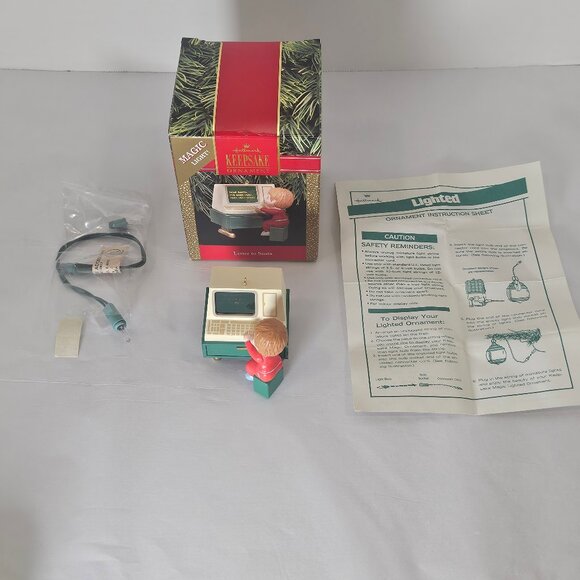1990 Hallmark Keepsakes Letter To Santa Ornament Magic Light Computer With Box - Picture 8 of 10